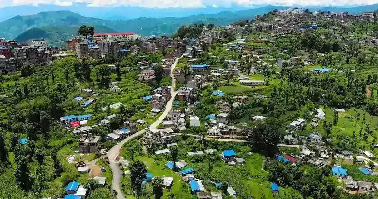 Aerial view of Chautara Sangachokgadhi, headquarters of Sindhupalchok District, Nepal